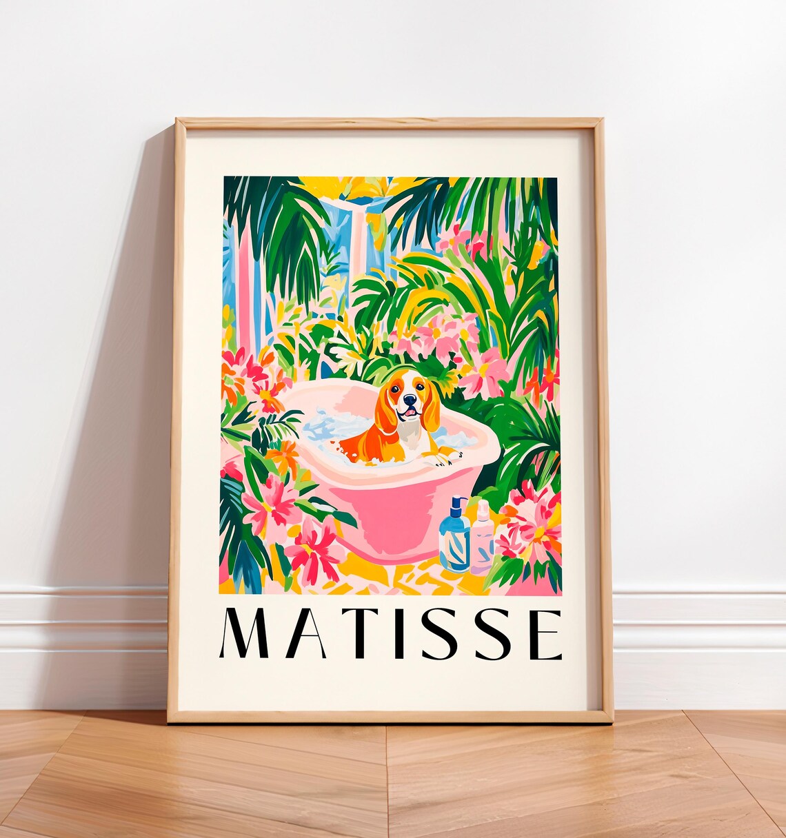 Beagle Funny Bathroom Wall Art, Matisse-Inspired Print