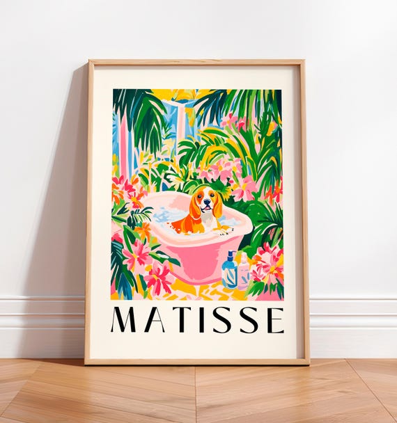 Beagle Funny Bathroom Wall Art, Matisse-Inspired Print