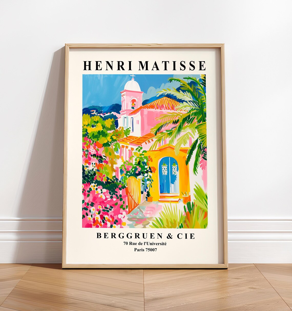 Henri Matisse Style Pink Church Bell Tower Tropical Garden Art Poster