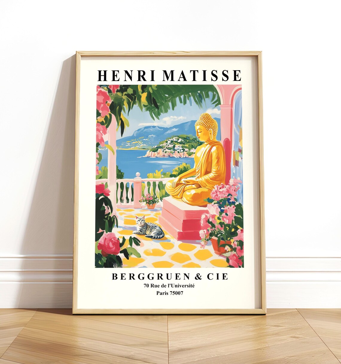Buddha Cat Art Print, Matisse-Style Spiritual Decor