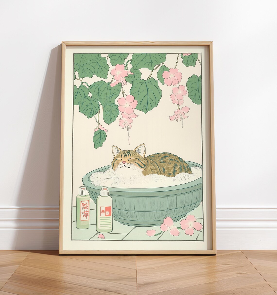Tabby Cat In Bathtub, Japanese Bathroom Decor - Image 6