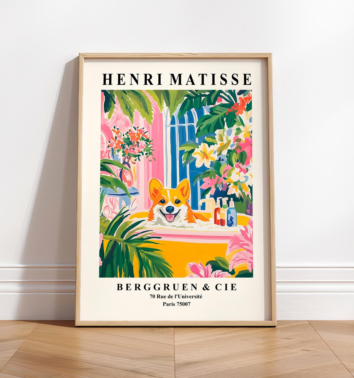 Corgi Art Print, Matisse-Inspired Funny Bathtub