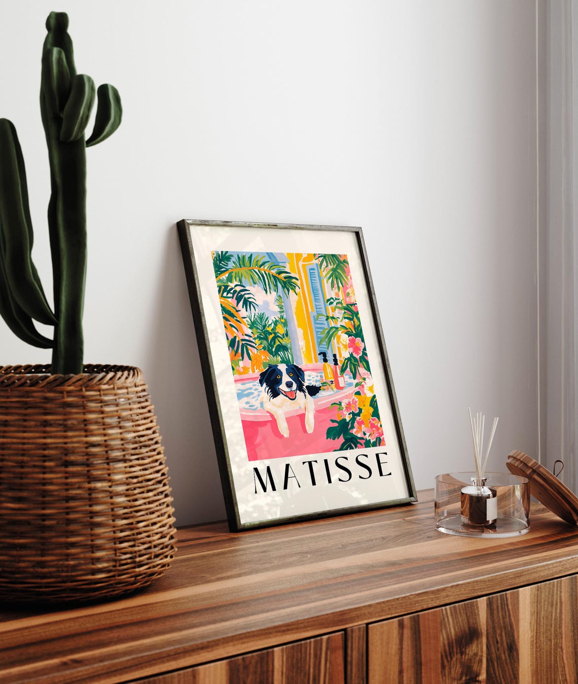Matisse Style Border Collie Bubble Bath Pink Tropical Poster - Image 4