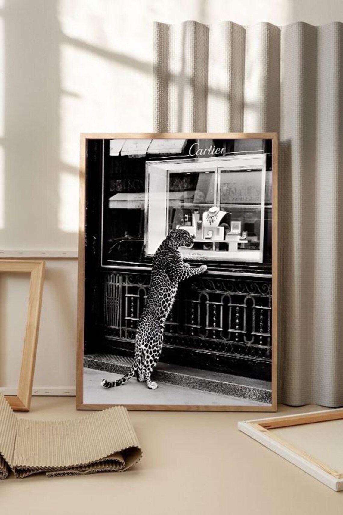 Panther In The Jewelry Shop Poster Cheetah Looking To Jewelry Vintage Wall Art Retro Magazine Art Print
