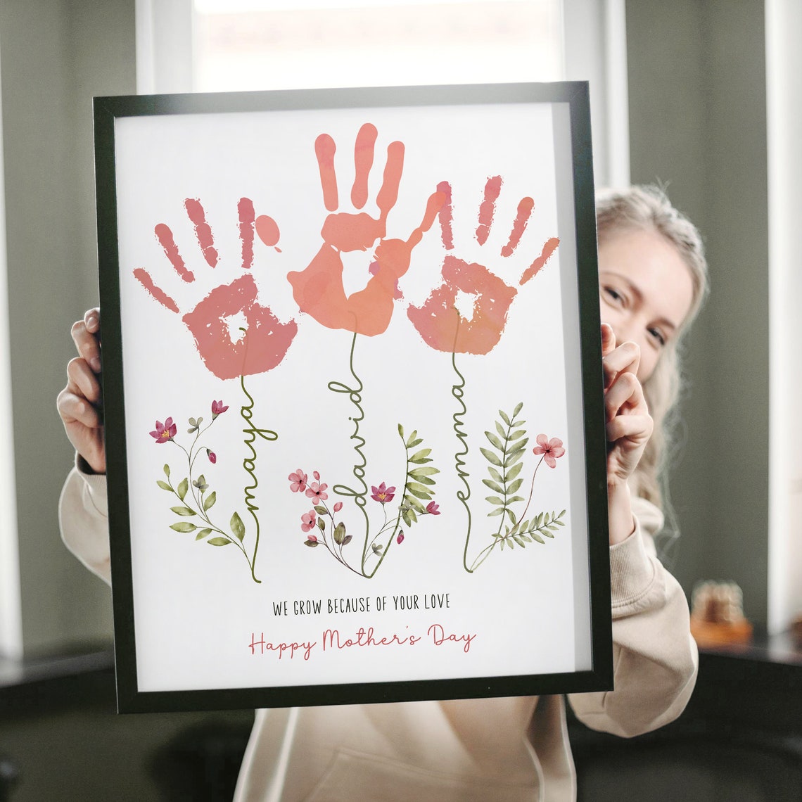 Personalized Handprint Flower Art Print for Mom - Image 6