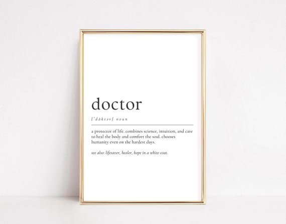 Doctor Definition Print Gift For Or Med Student Medical Office Wall Art Inspirational