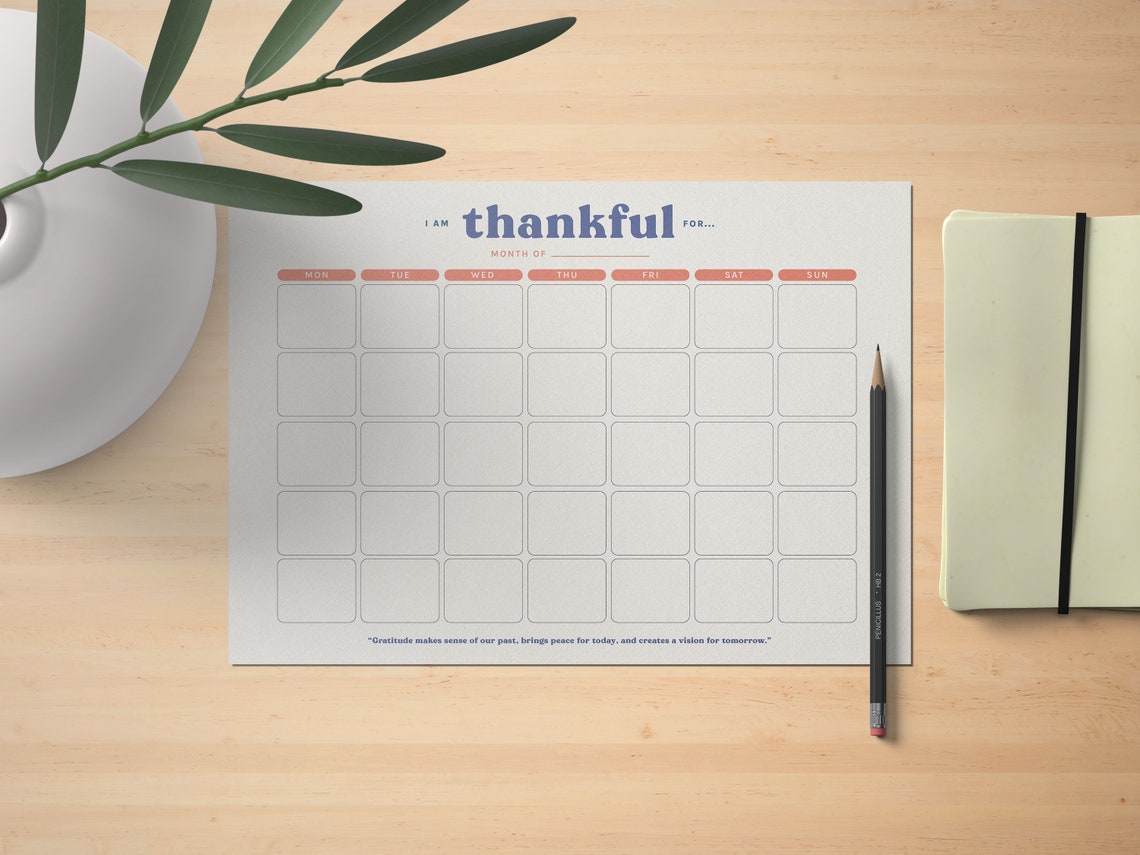 Monthly Gratitude Calendar I Am Thankful For Printable Planner Poster - Image 5