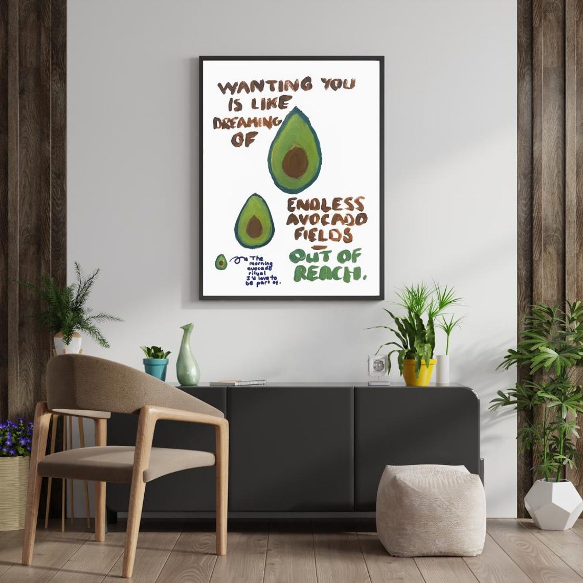 Endless Avocado Fields Quote Art Poster in Funny Green Style