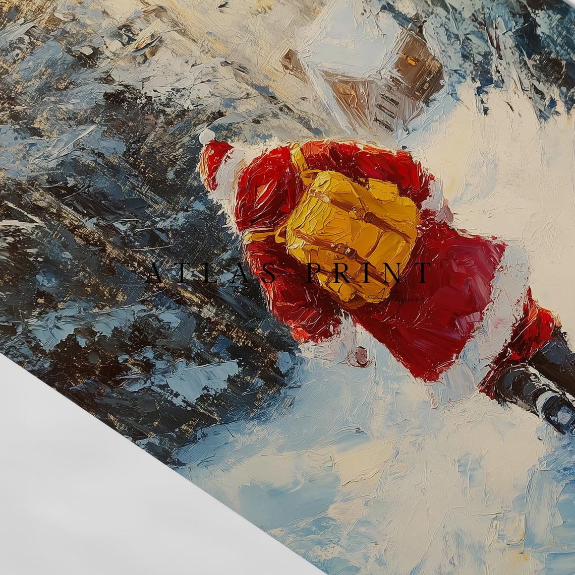 Santa Claus With Gift Backpack In Snowy Forest Christmas Art Print - Image 4