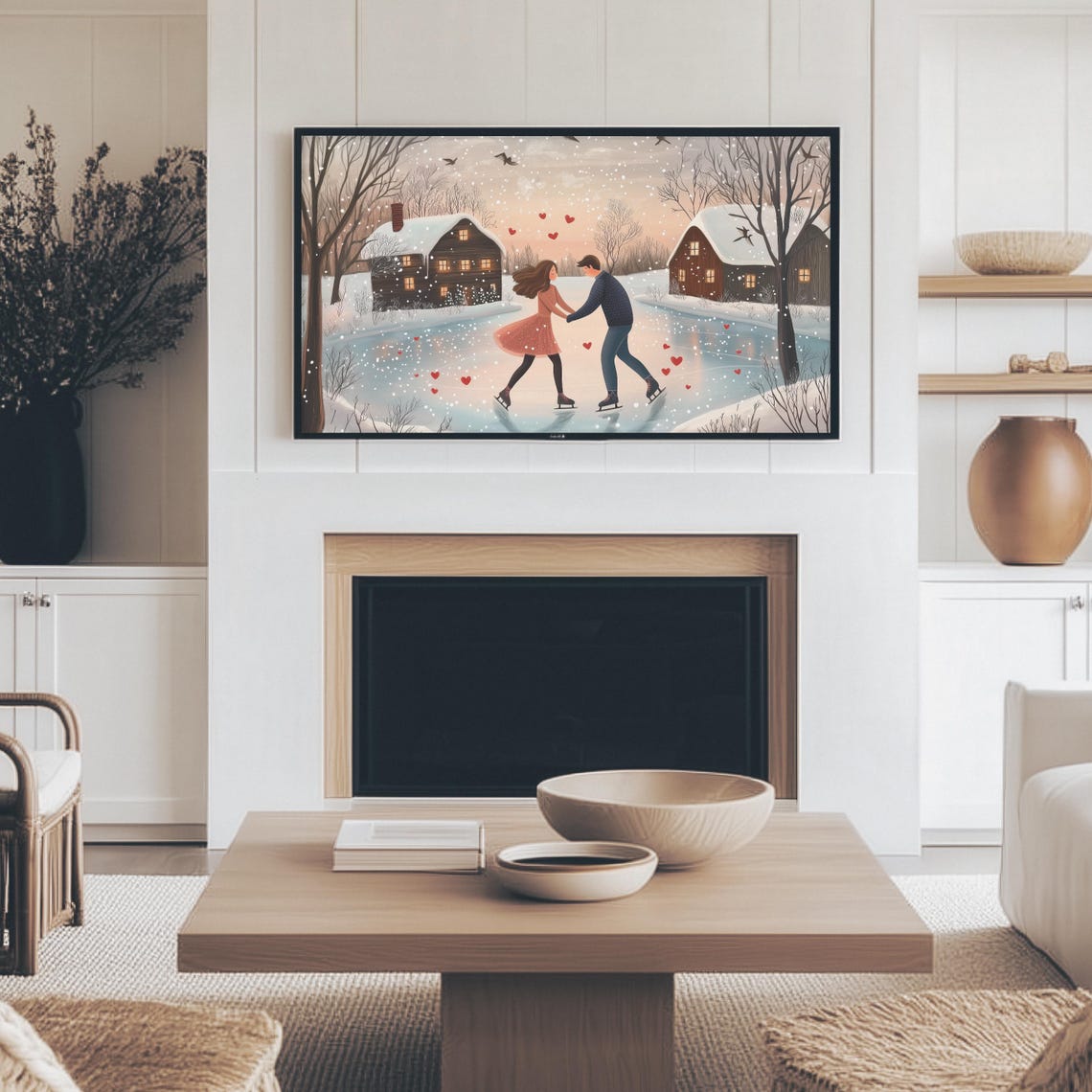 Couple Ice Skating At Sunset Romantic Valentines Day Tv Art Print - Image 4