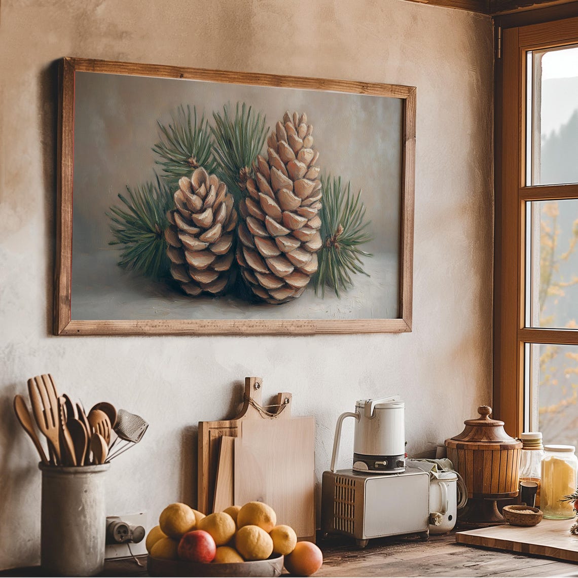 Pine Cone Pair With Evergreen Sprigs Vintage Botanical Art Print - Image 2