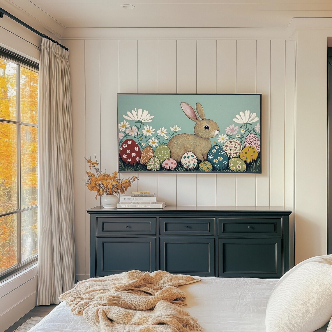 Easter Bunny Painting, Retro Spring Rabbit Decor - Image 3