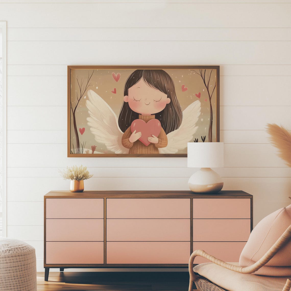 Cute Angel Girl Holding Heart Whimsical Valentines Day Tv Art - Image 3