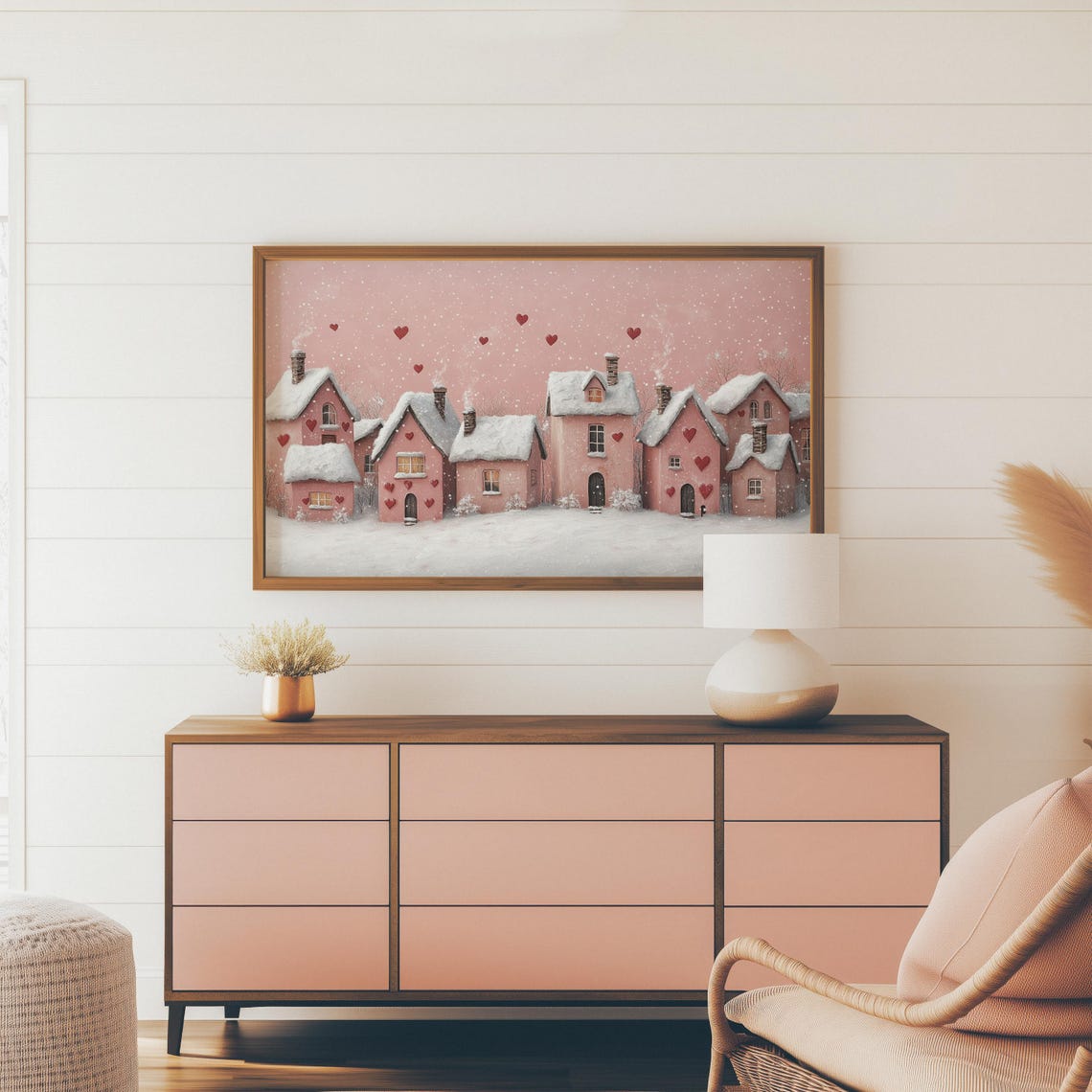 Cozy Pink Cottages With Hearts In Snow Valentines Day Frame Tv Art - Image 4