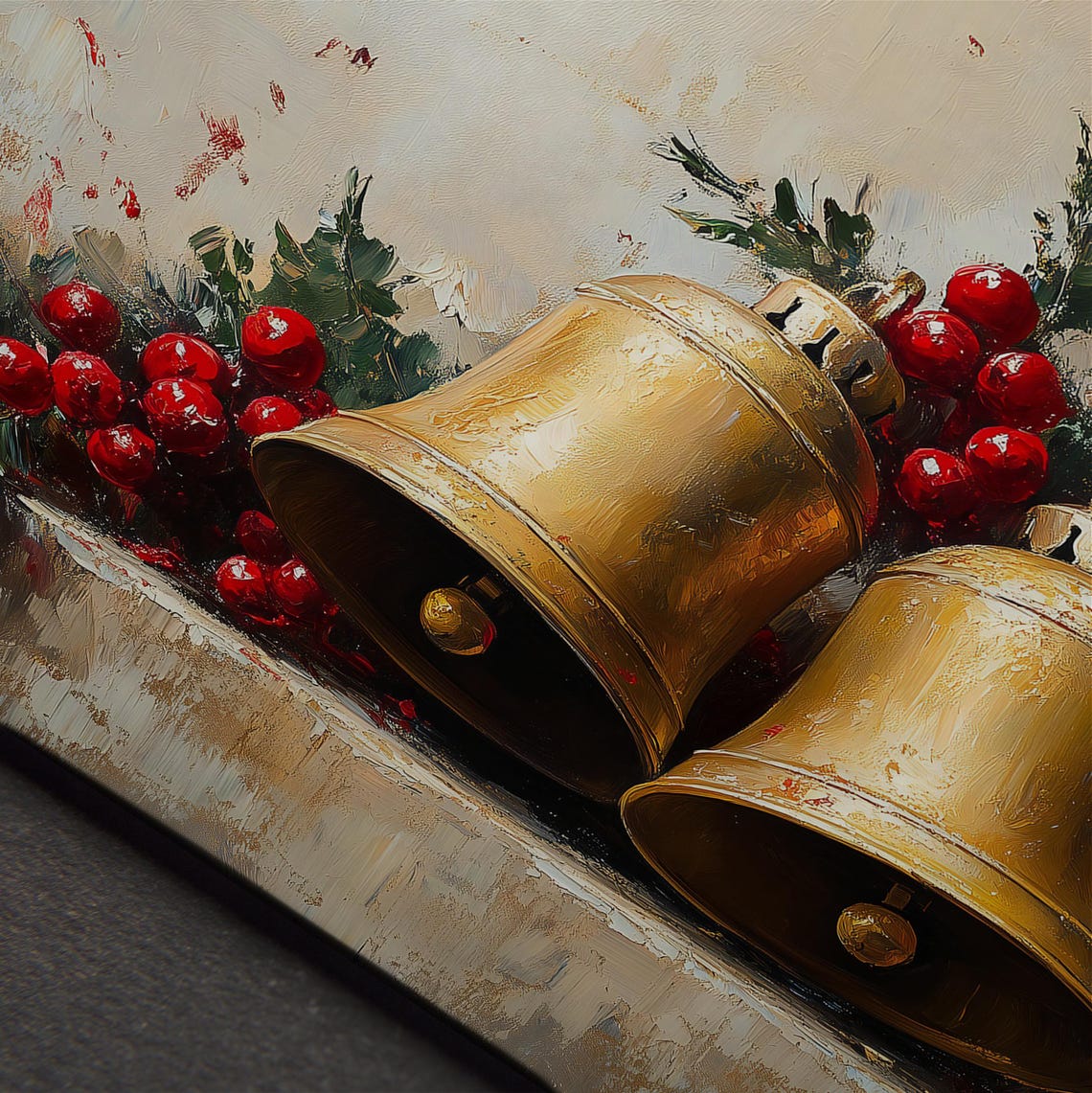 Vintage Gold Bells And Winter Berries Festive Holiday Art Print - Image 4