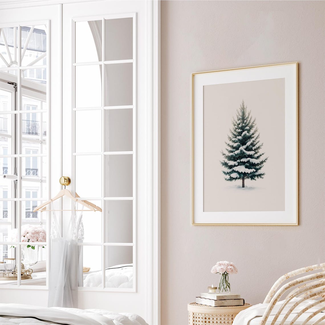 Minimalist Snowy Evergreen Pine Tree Winter Botanical Art Print - Image 3