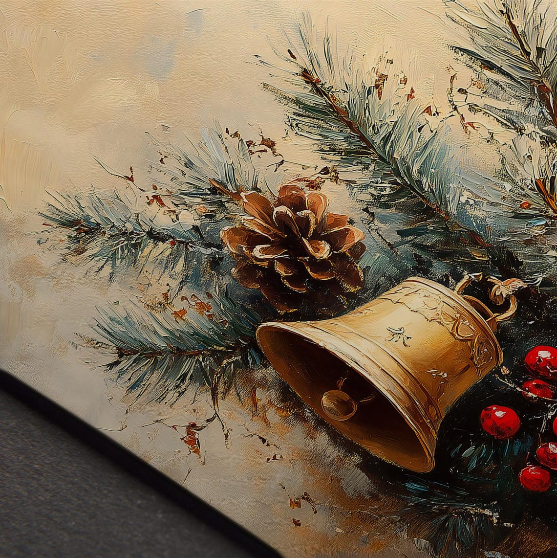 Frosted Pine Bell With Pine Cones Red Berries Winter Art Print - Image 4