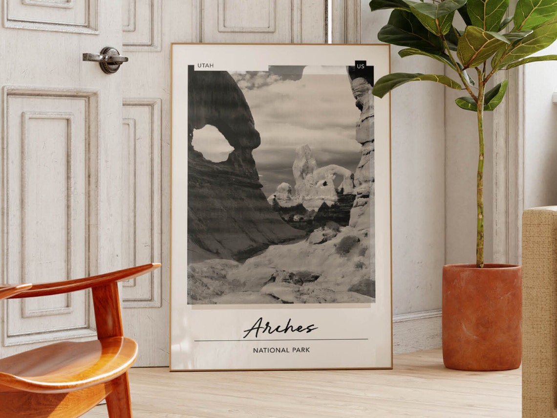 Arches National Park Utah Black and White Arch Desert Photo Poster