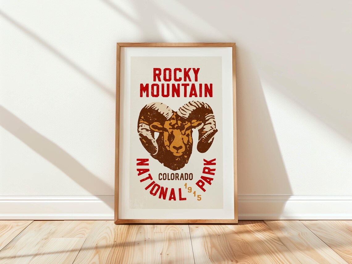 Retro Colorado Travel Poster, Rocky Mountain Ram