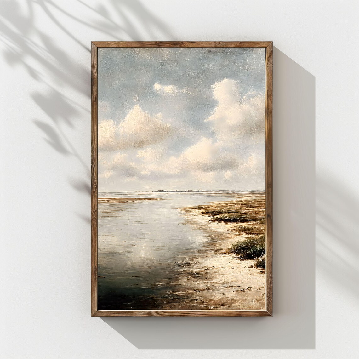 Coastal Tidal Flats Seascape Vintage Oil Painting Cloudy Beach Calm Wall Poster