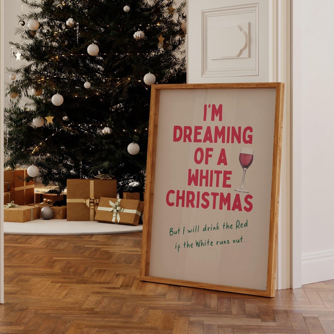 Dreaming Of A White Christmas Wine Glass Red Holiday Pun Poster