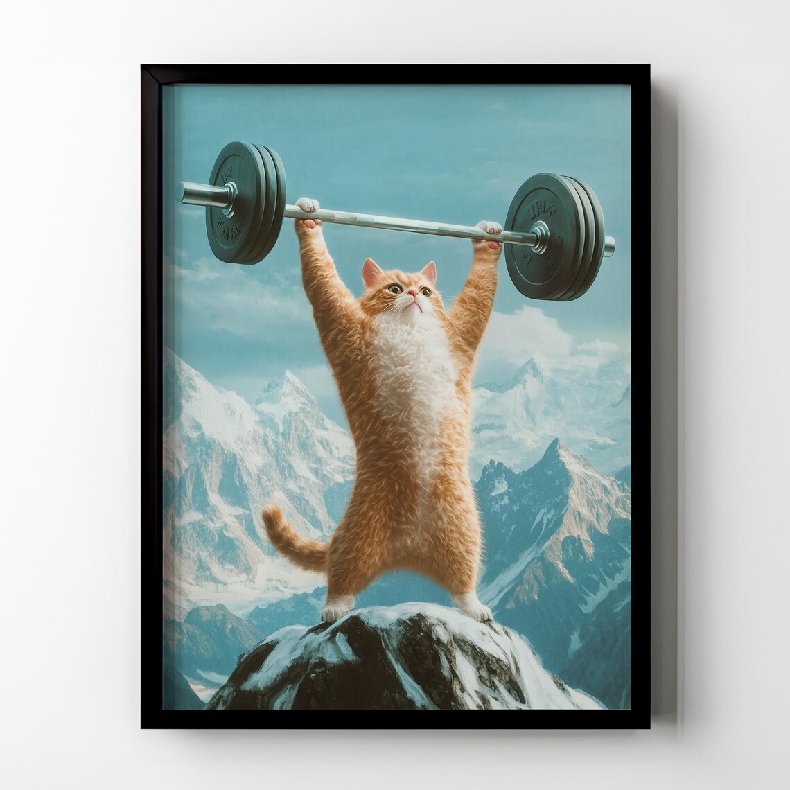 Cat Weightlifting Gym Art Print, Modern Funny