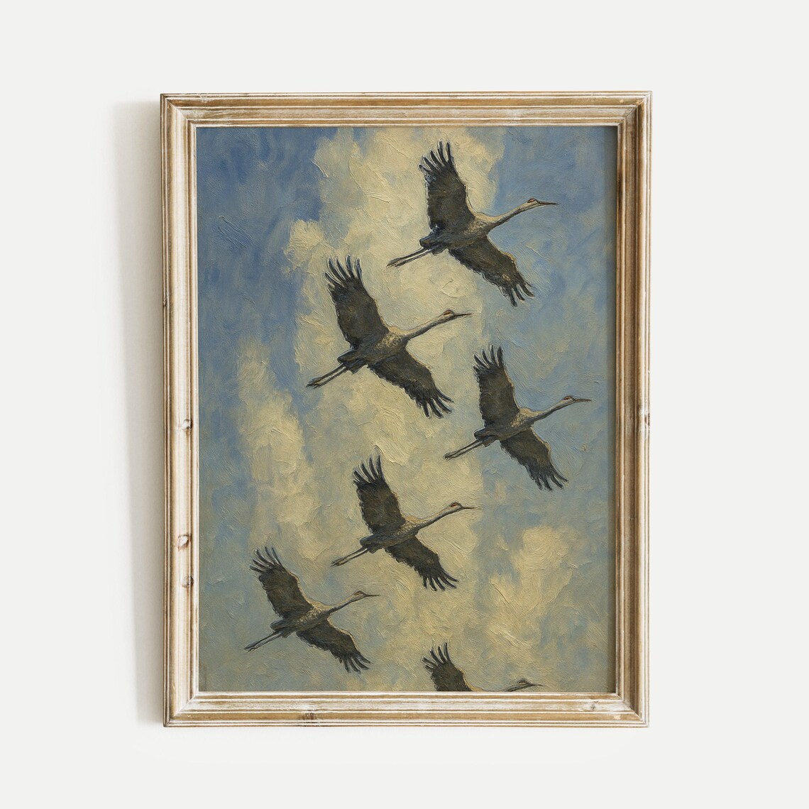Cranes Flying In Formation Vintage Oil Painting Nature Poster