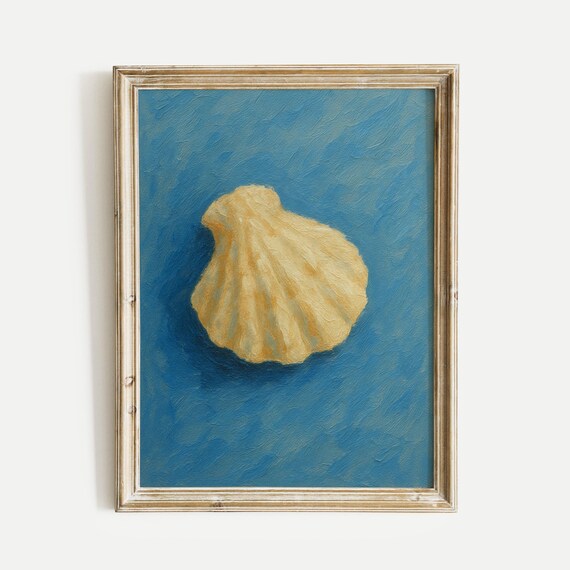 Scallop Seashell Blue Ocean Vintage Oil Painting Style Poster