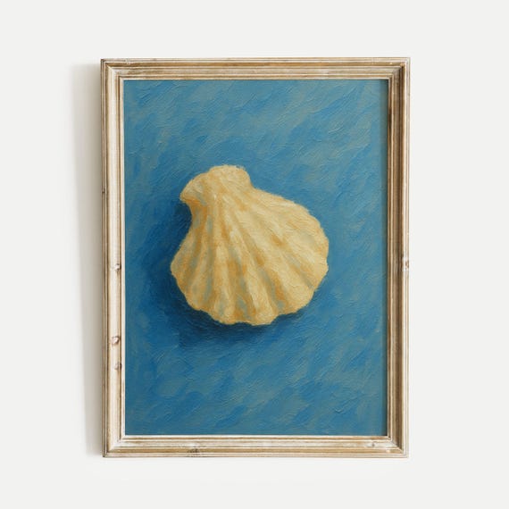 Seashell Coast Sea Oil Painting Print Vintage Wall Art Home And Office Living Room Bedroom Nursery Decor