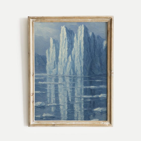 Glaciers Icy Lake Oil Painting Print Nature Vintage Wall Art Home And Office Living Room Bedroom Decor