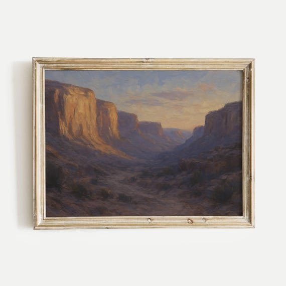 Desert Canyon At Sunset Oil Painting Print Vintage Nature Wall Art Home Office Living Room Bedroom Decor