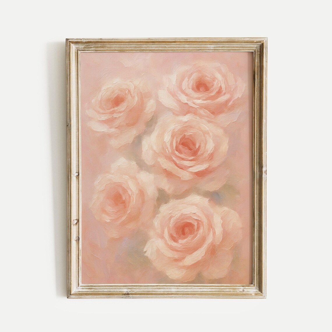 Soft Pink Roses Dreamy Floral Oil Painting Pastel Bouquet Poster