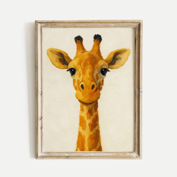 Giraffe Oil Painting Poster African Animal Wall Art Print Vintage Safari Wildlife Gallery Nursery Decor