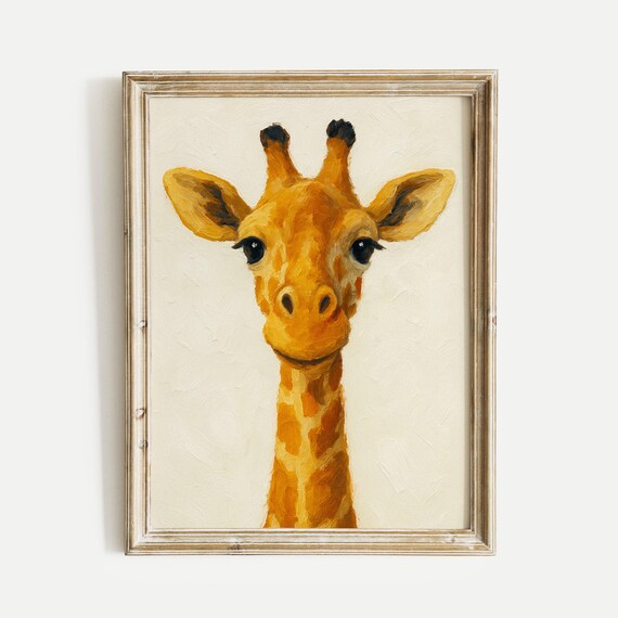 Sweet Cute Giraffe Portrait Oil Painting Nursery Safari Animal Poster