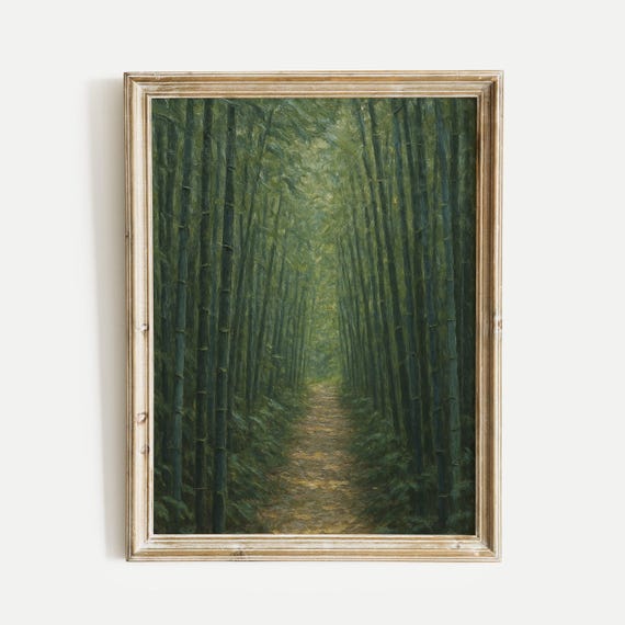 Dense Bamboo Forest Oil Painting Print Nature Vintage Wall Art Home And Office Living Room Bedroom Decor