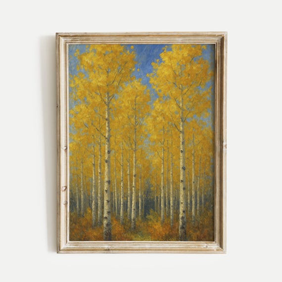 Aspen Grove Autumn Oil Painting Print Vintage Wall Art Home And Office Living Room Bedroom Nursery Decor