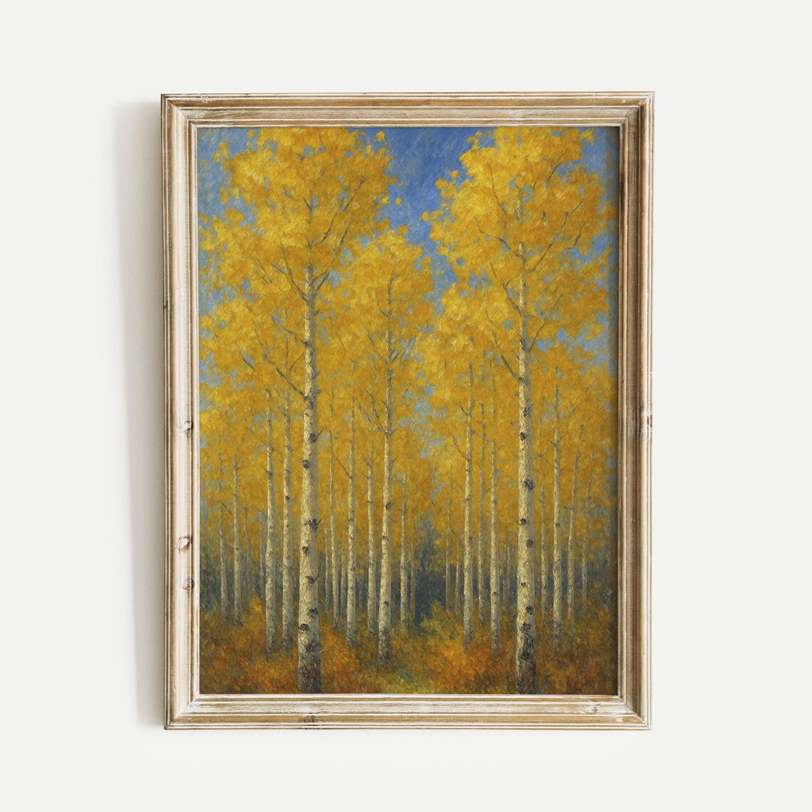Sunlit Golden Aspen Trees Glowing in Autumn Forest Painting Poster