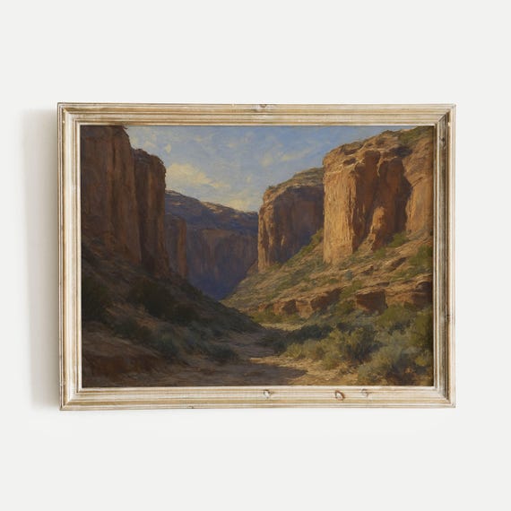 Sandstone Canyon In Afternoon Sun Oil Painting Print Vintage Nature Wall Art Home Office Living Room Bedroom Decor