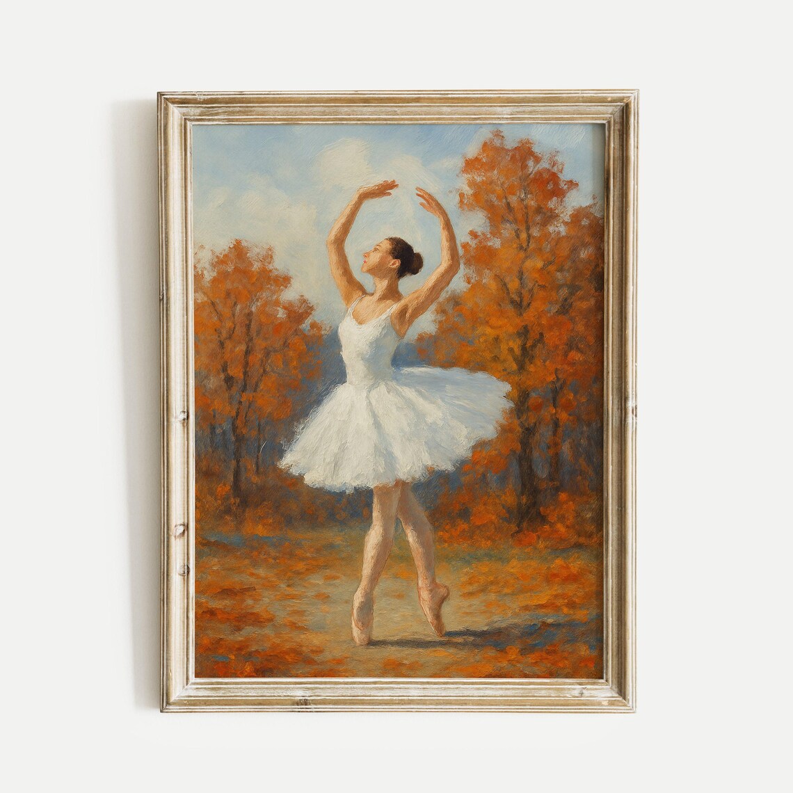 Ballerina in White Tutu Autumn Trees Oil Painting Style Print