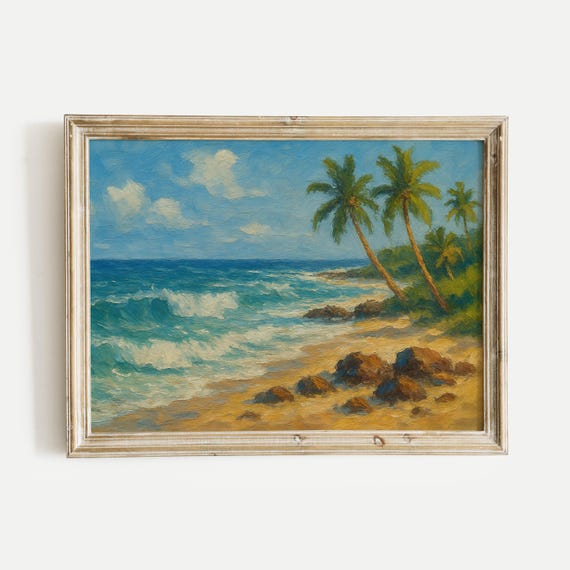 Palm Trees Coast Sea Oil Painting Print Vintage Wall Art Home And Office Living Room Bedroom Nursery Decor
