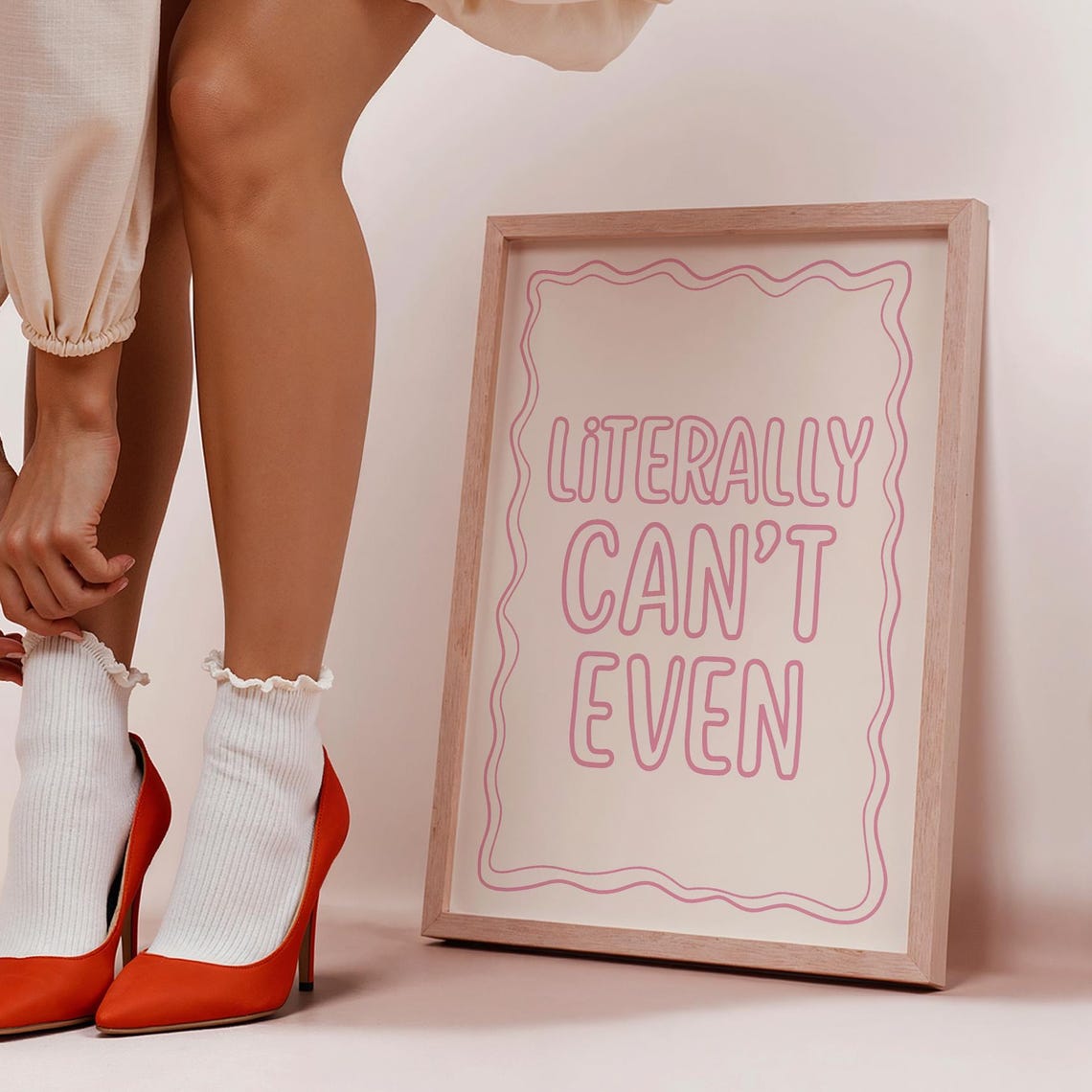 Literally Can't Even Pink Outline Wavy Border Funny Dorm Poster