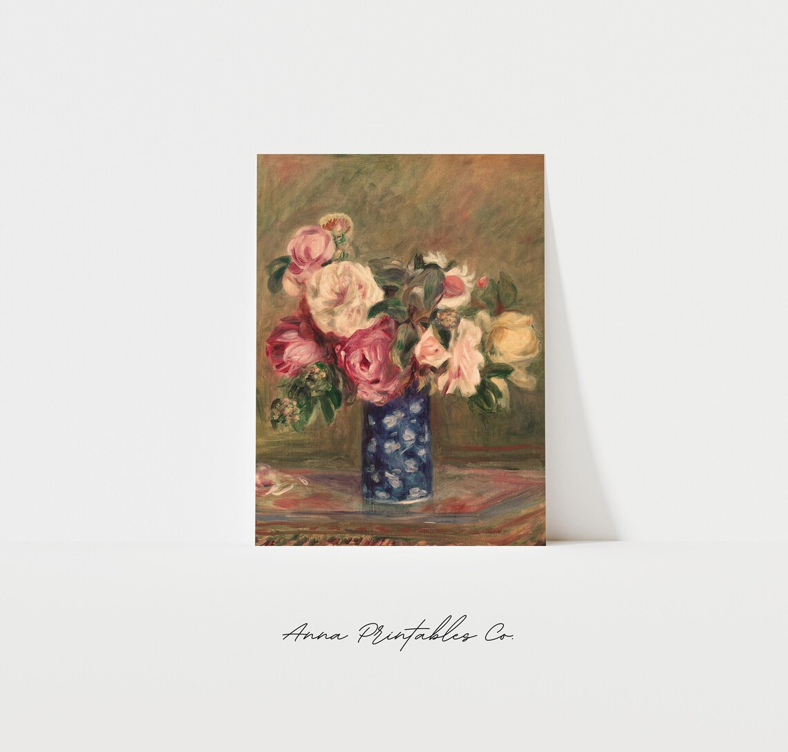 Renoir Bouquet Of Roses Antique Still Life Art Print