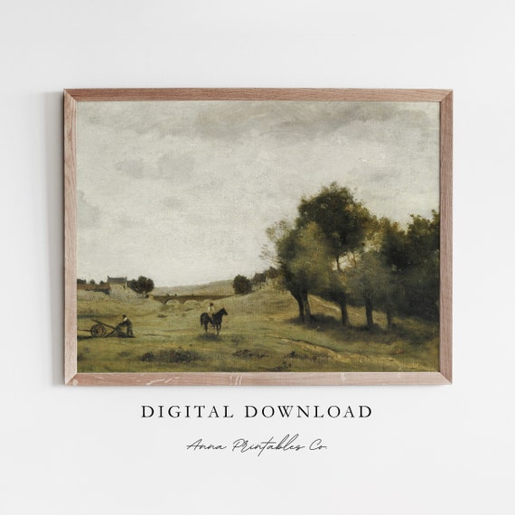 Farm Near Epernon Antique French Countryside Painting For Vintage Landscape Wall Art Cottage Farmhouse Decor