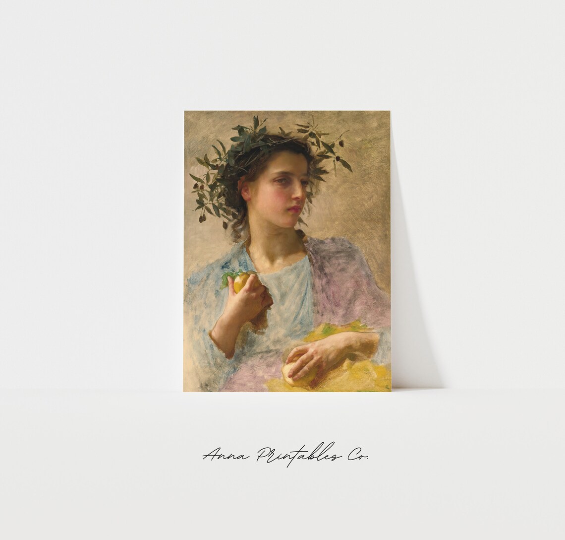 Girl With Laurel Wreath Holding Lemons Classical Antique Portrait Poster