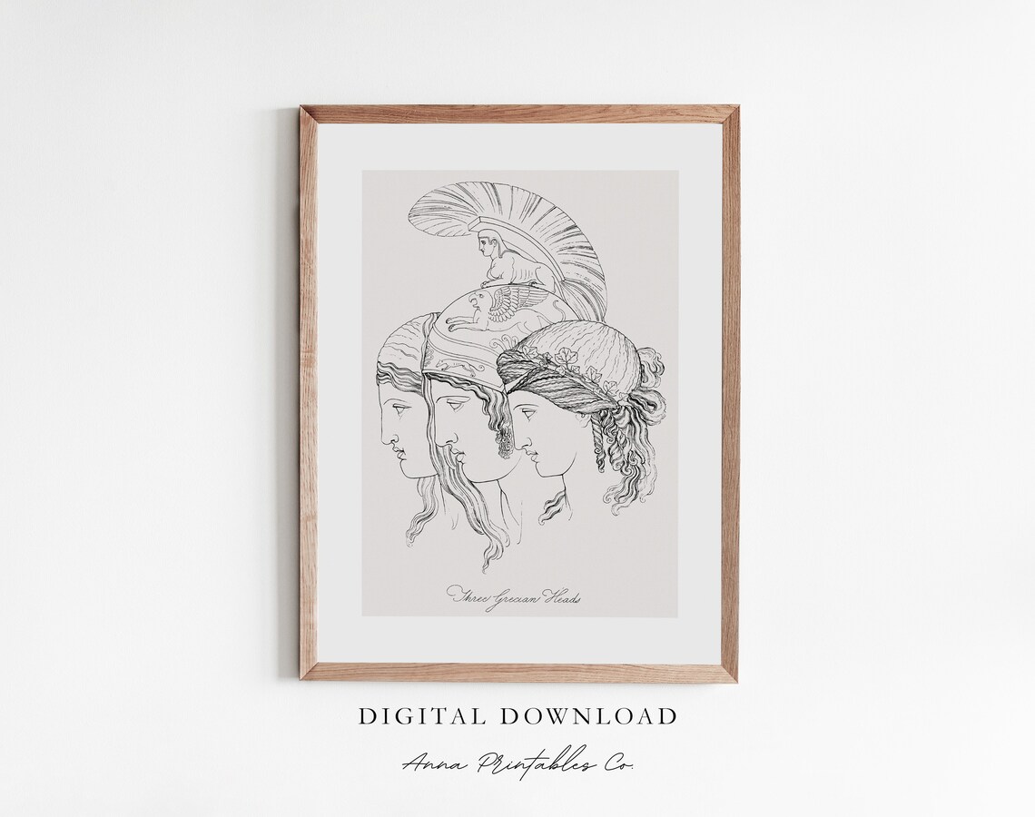 Three Grecian Heads, Vintage Classical Art Print