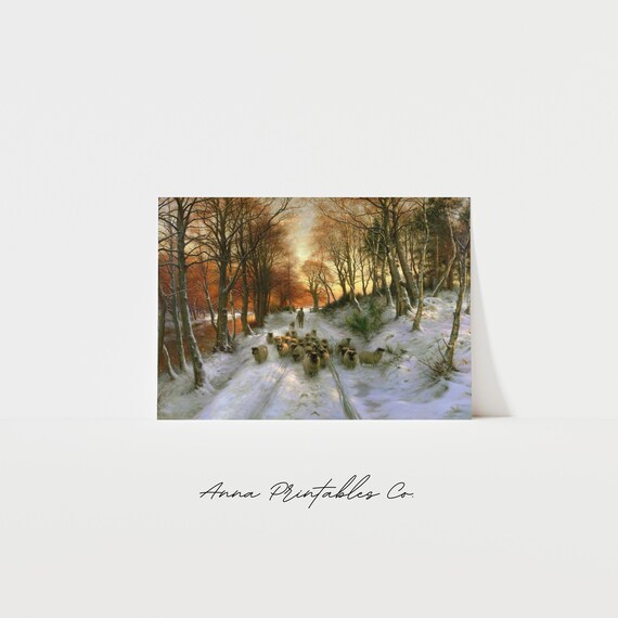 Antique Moody Winter Landscape, Vintage Art Print