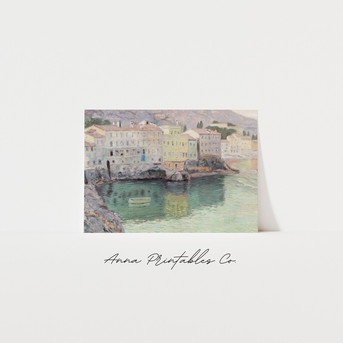 Coastal Town on Rocky Cliffs Vintage Seaside Painting Poster - Image 2