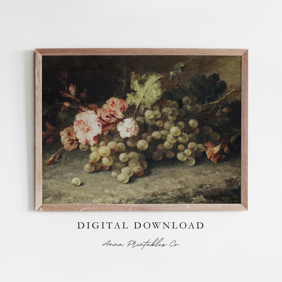 Antique Grapes And Flowers Dark Romantic Vintage Still Life Poster