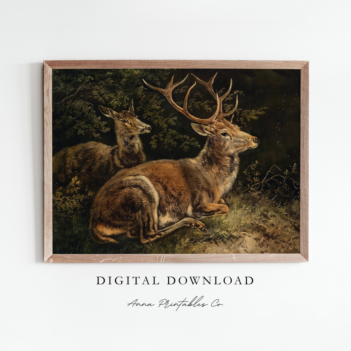 Antique Reindeer Painting, Vintage Christmas Art Print
