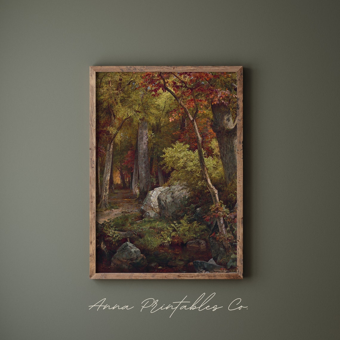 Antique Fall Forest Vintage Autumn Stream Woods Painting Poster - Image 2